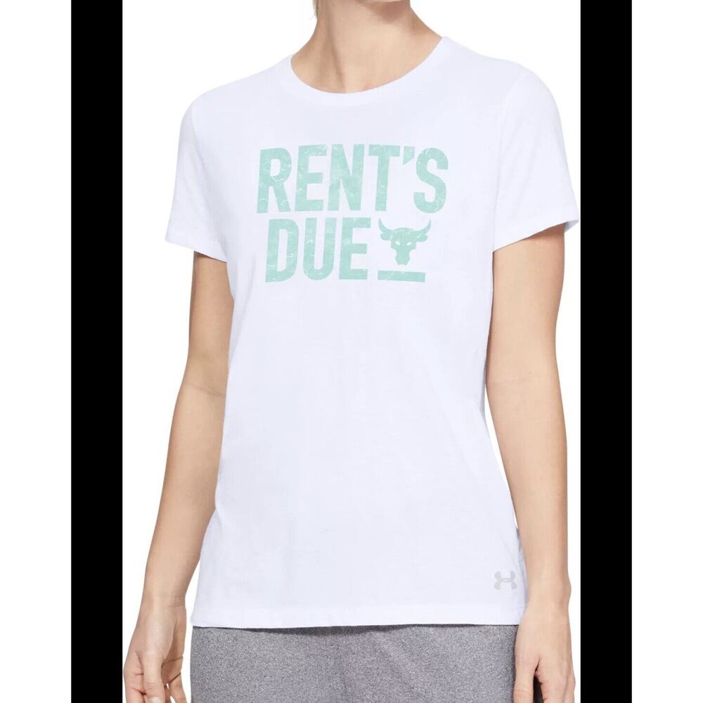 Under Armour CrossFit The Rock Rents Due White Shirt 1357648 Womens XL New